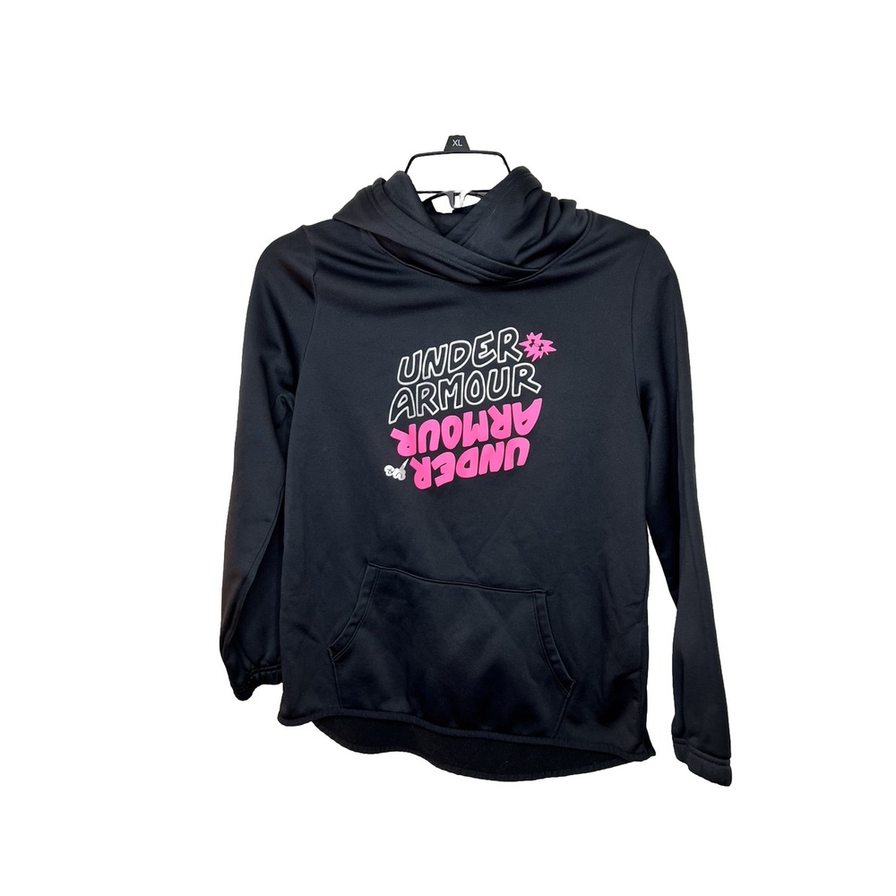Under Amour Girls Black Long Sleeve Pullover Hooded Sweatshirt Size Yxl